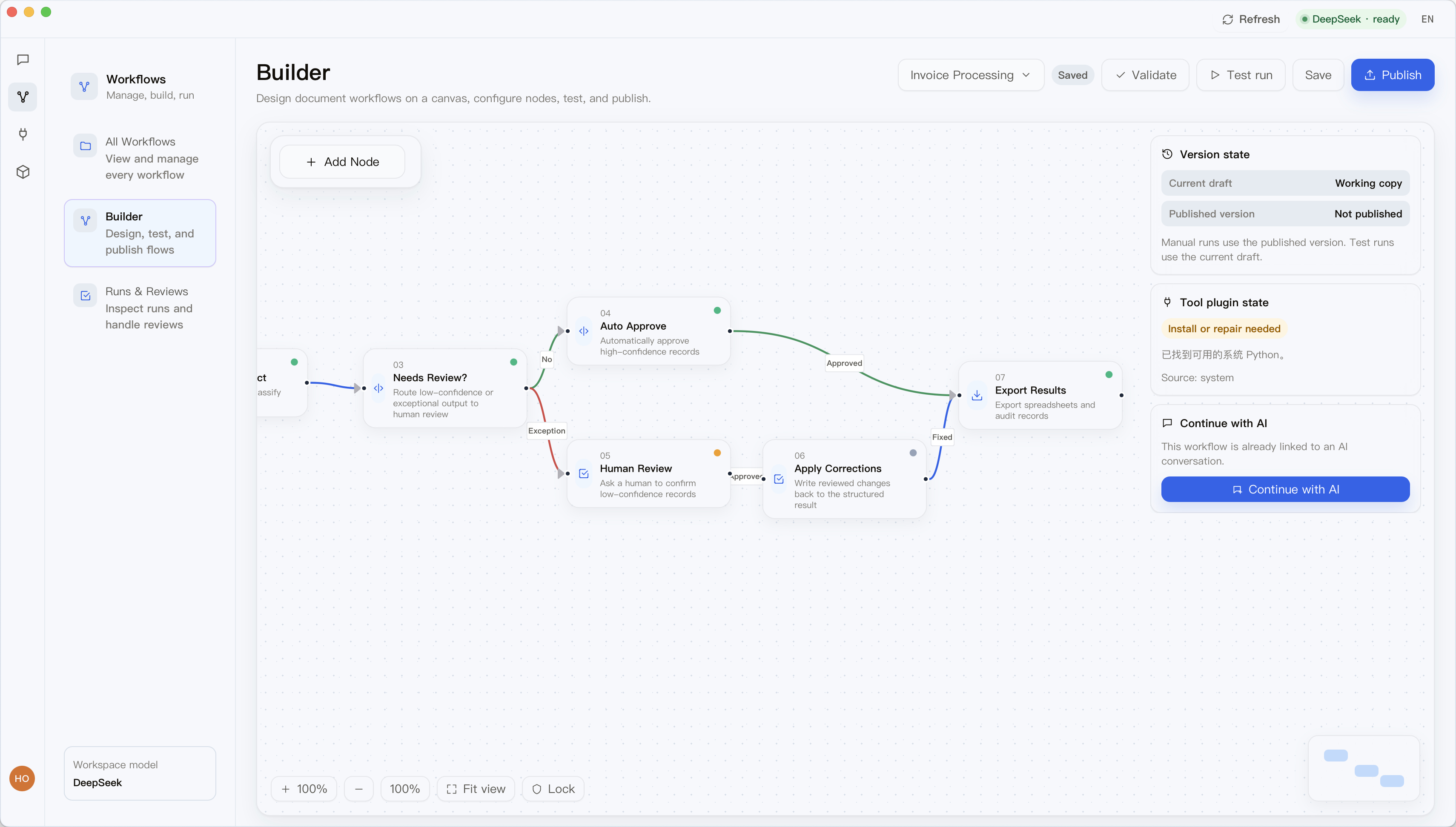 iAgent workflow builder canvas