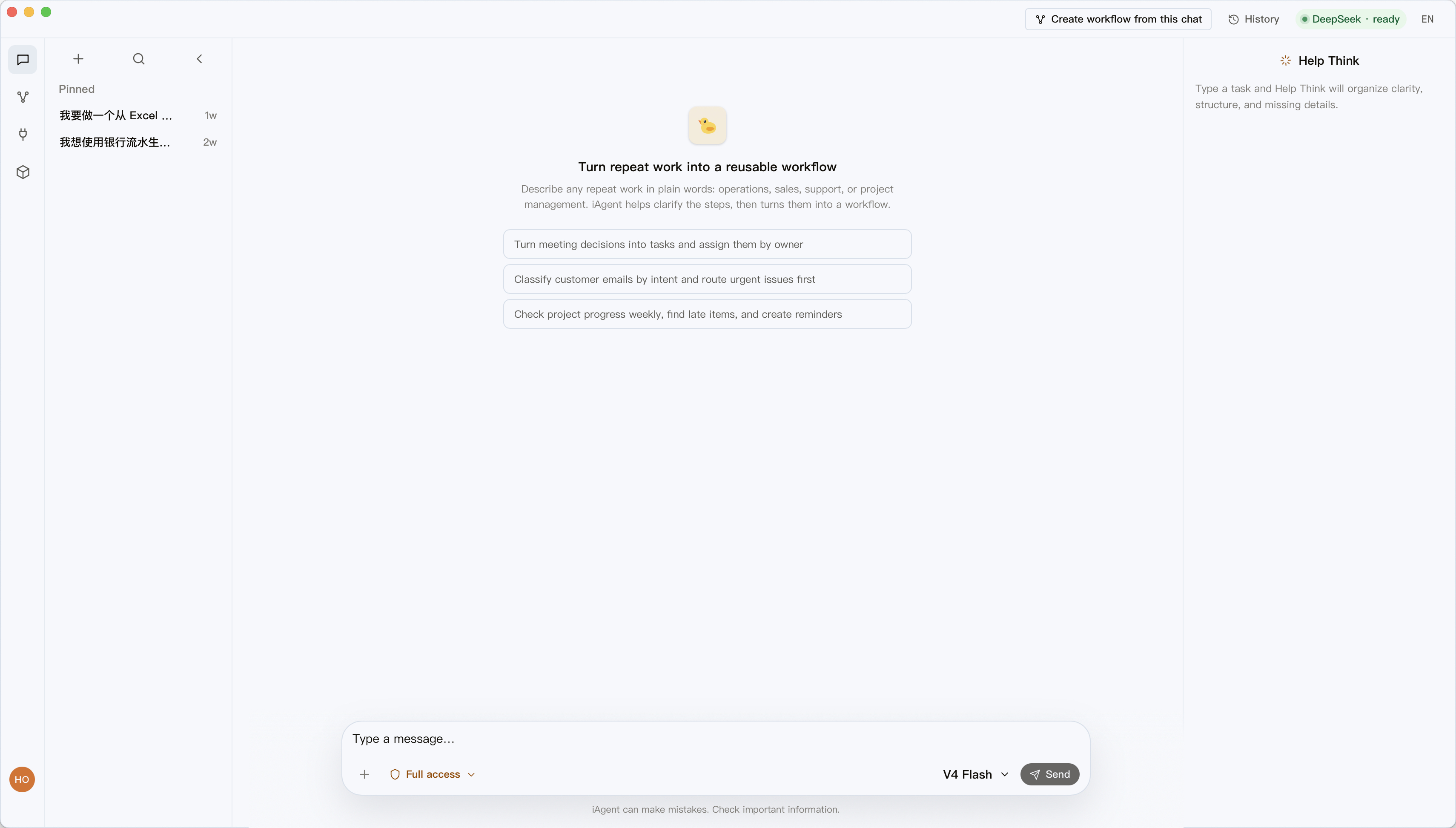 iAgent Web Chat workspace